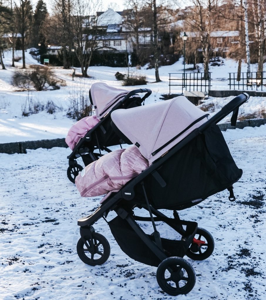 Baby stroller outside in winter