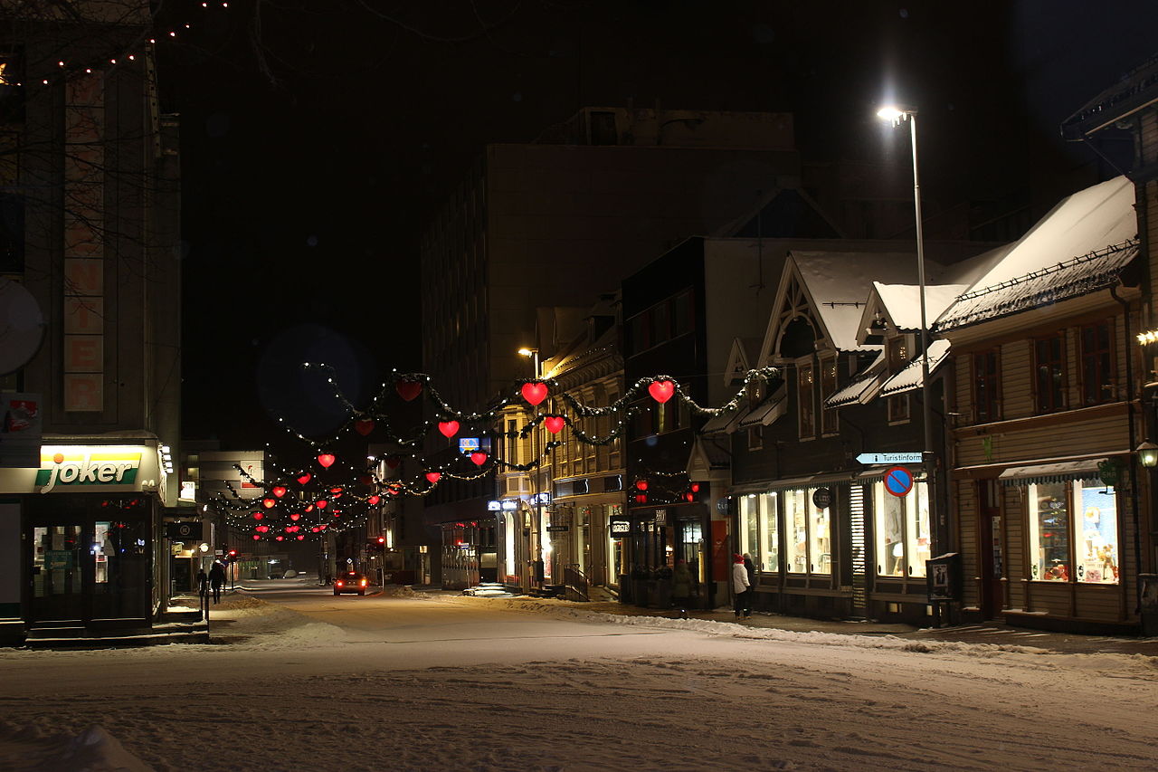 Tromsø is beautiful in winter. This photo of Norway in December also shows typical public Christmas decorations found in all major cities.